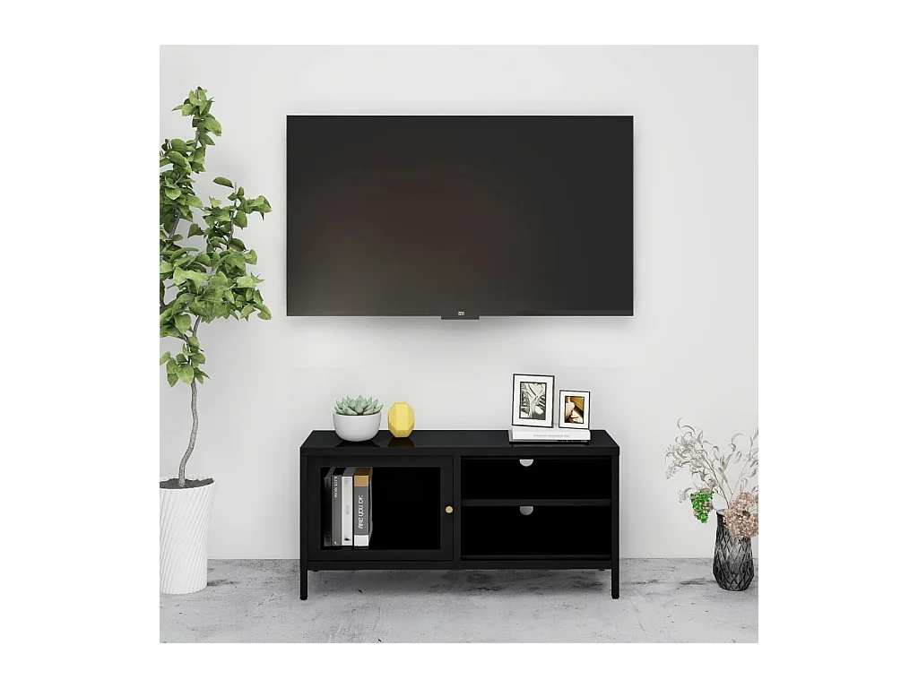TV-Schrank Schwarz 90x30x44 cm Stahl und Glas