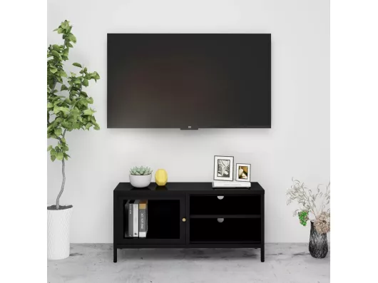 Kauf Unique TV-Schrank Schwarz 90x30x44 cm Stahl und Glas