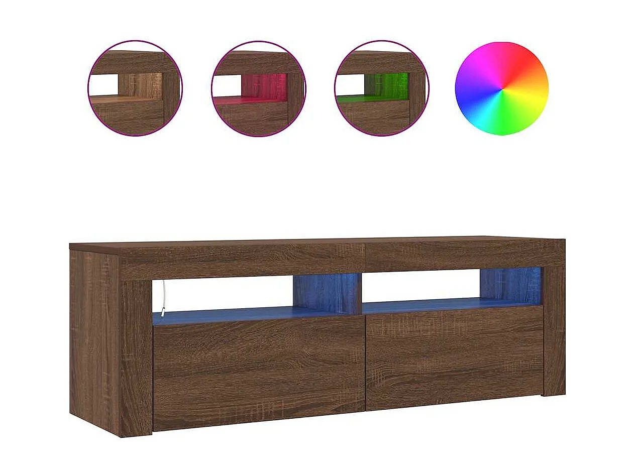 Meuble TV avec lumières LED chêne marron 120x35x40 cm