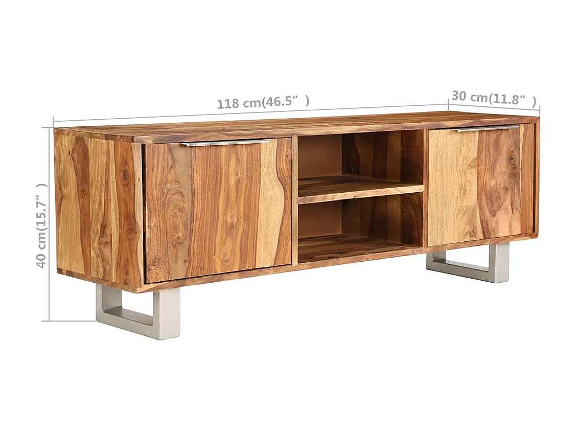 Meuble TV Bois de Sesham massif avec finition miel 118x30x40 cm