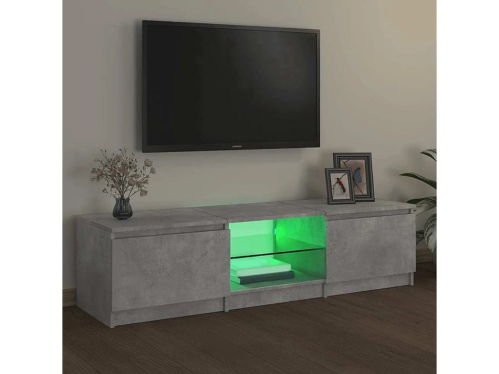 Meuble TV avec lumières LED gris béton 140x40x36 cm