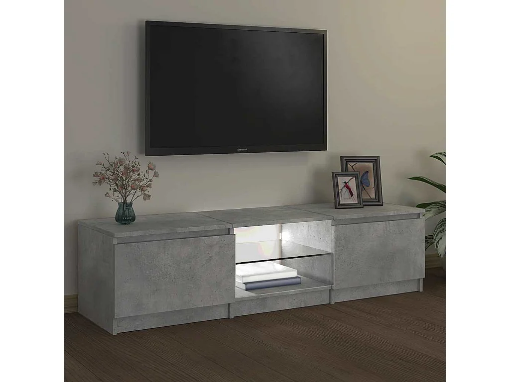 Meuble TV avec lumières LED gris béton 140x40x36 cm