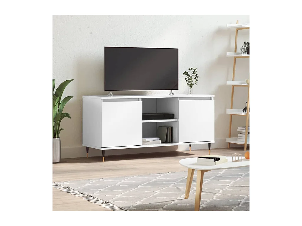 Meuble TV blanc brillant 104x35x50 cm bois d'ingénierie