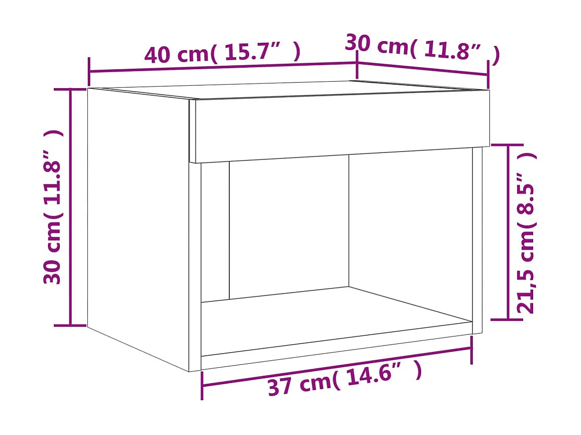 Table de chevet murale avec lumières LED chêne marron