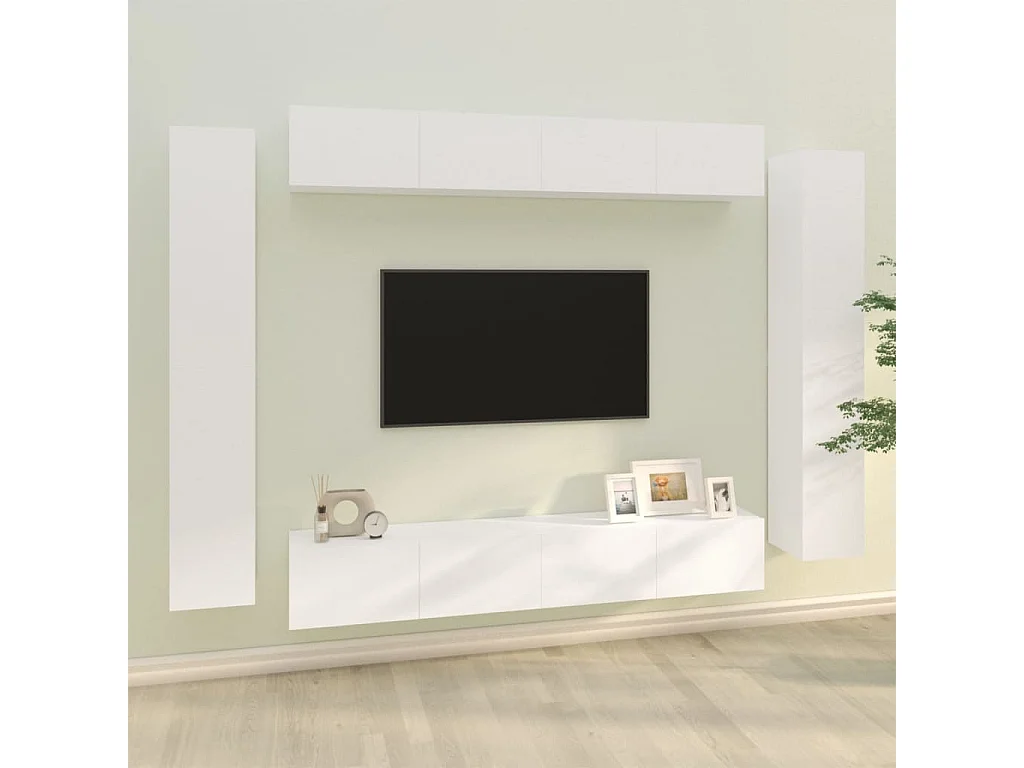 Set Mobili Porta TV 8pz Bianco in Legno Multistrato