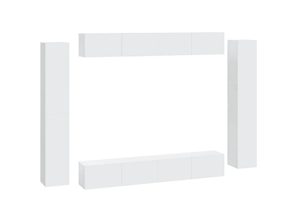 Set Mobili Porta TV 8pz Bianco in Legno Multistrato