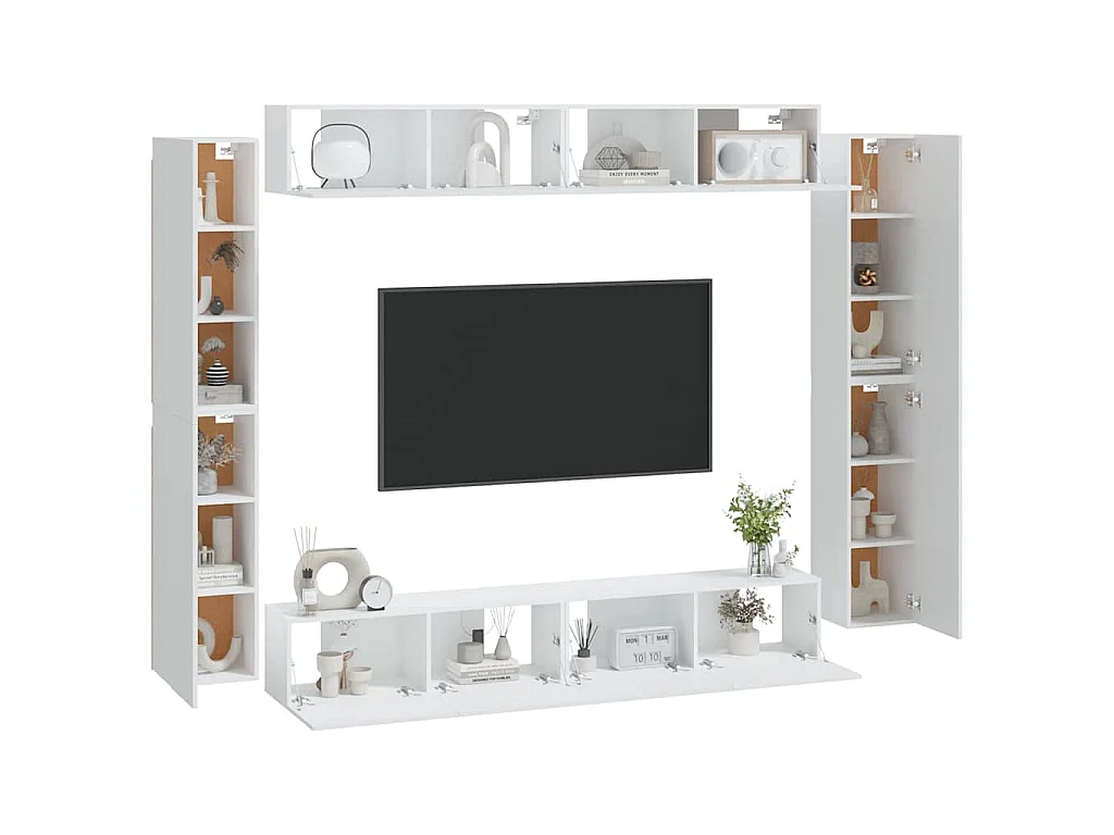 Set Mobili Porta TV 8pz Bianco in Legno Multistrato