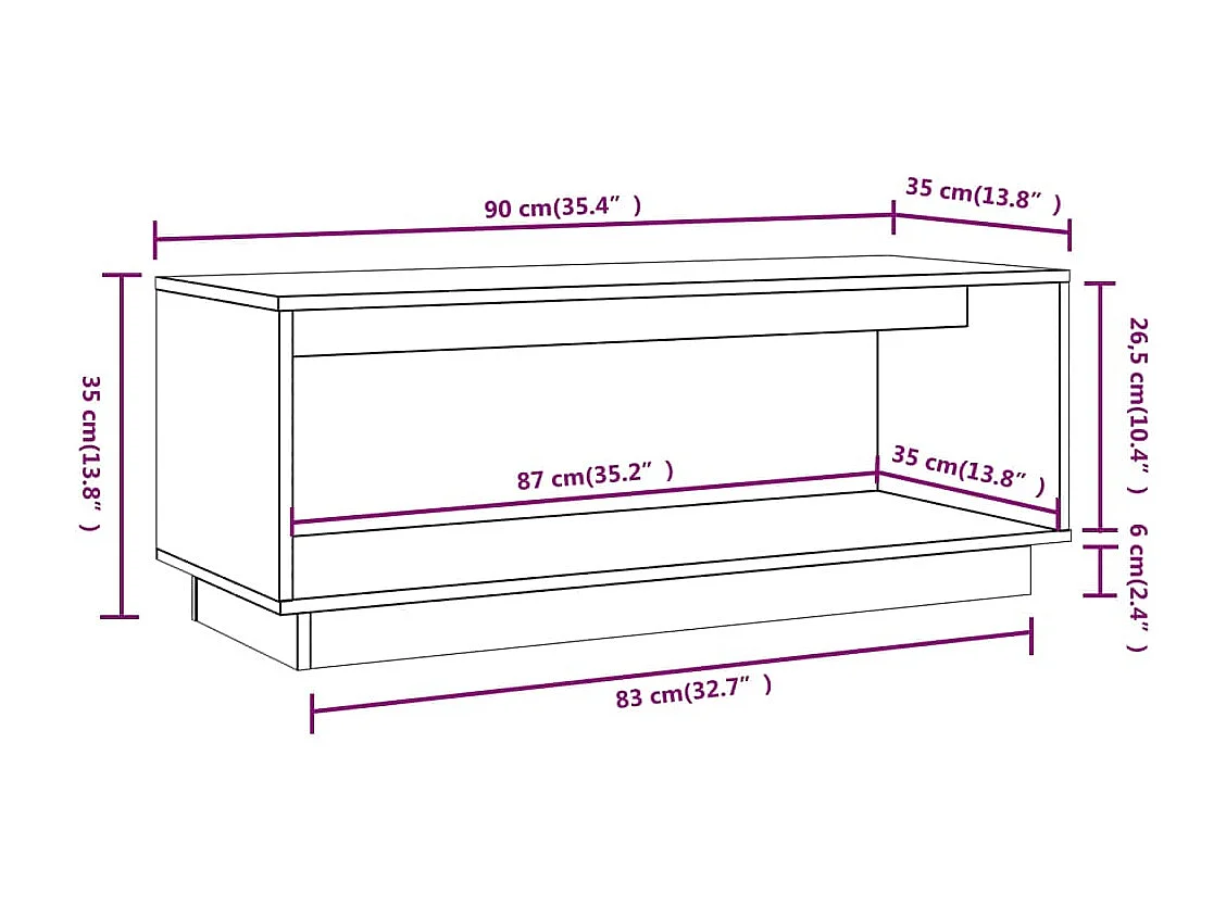 Móvel de TV 90x35x35 cm madeira de pinho maciça branco