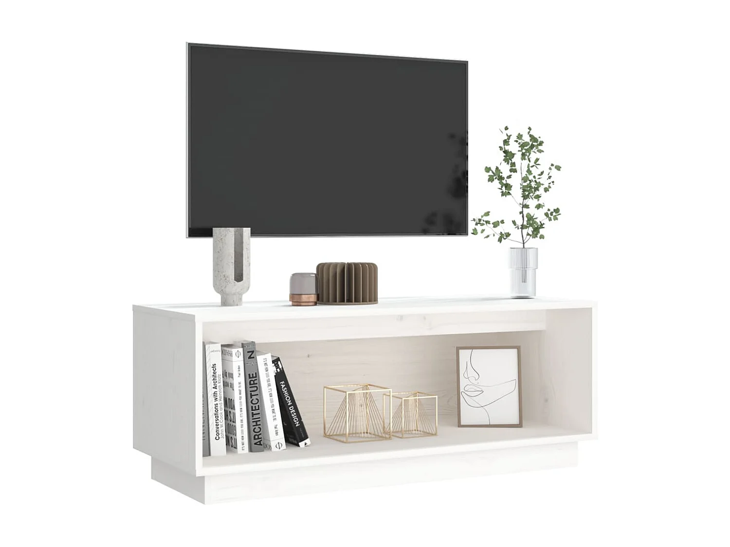 Móvel de TV 90x35x35 cm madeira de pinho maciça branco