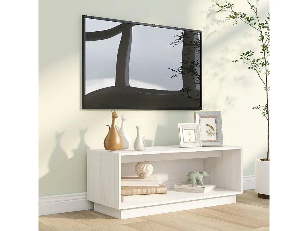 Móvel de TV 90x35x35 cm madeira de pinho maciça branco