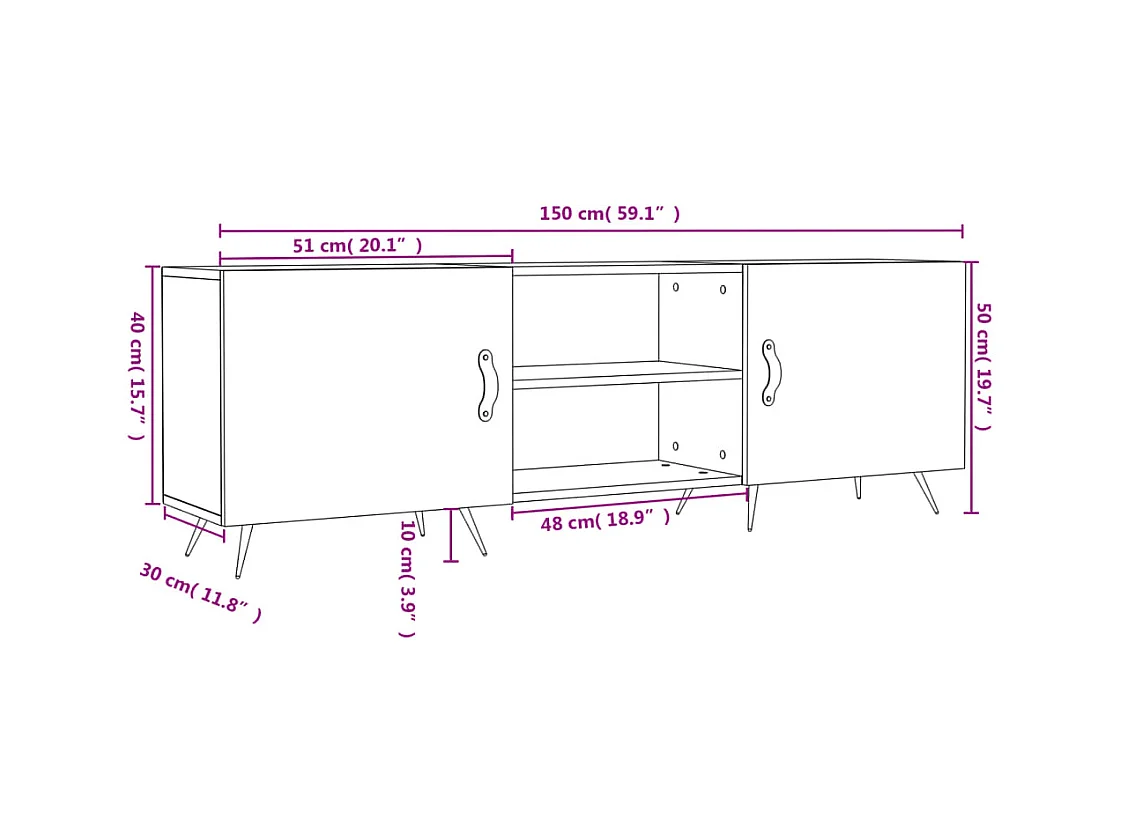 Meuble TV sonoma gris 150x30x50 cm bois d'ingénierie