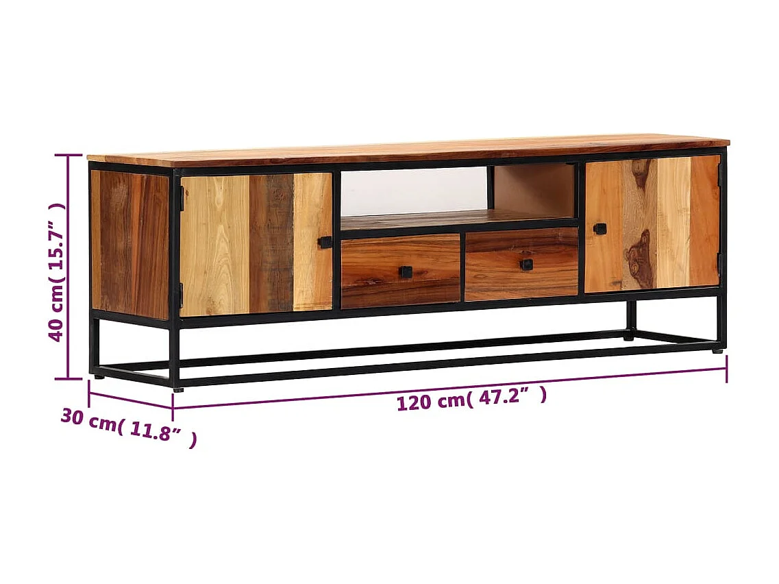 TV-Schrank 120x30x40 cm Massives Altholz und Stahl