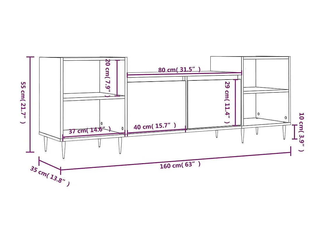 Meuble TV Blanc 160x35x55 cm Bois d'ingénierie
