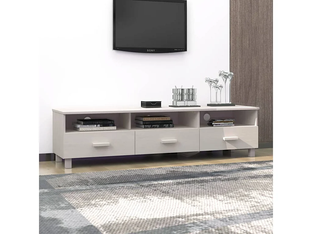 Tv-meubel HAMAR 158x40x40 cm massief grenenhout wit