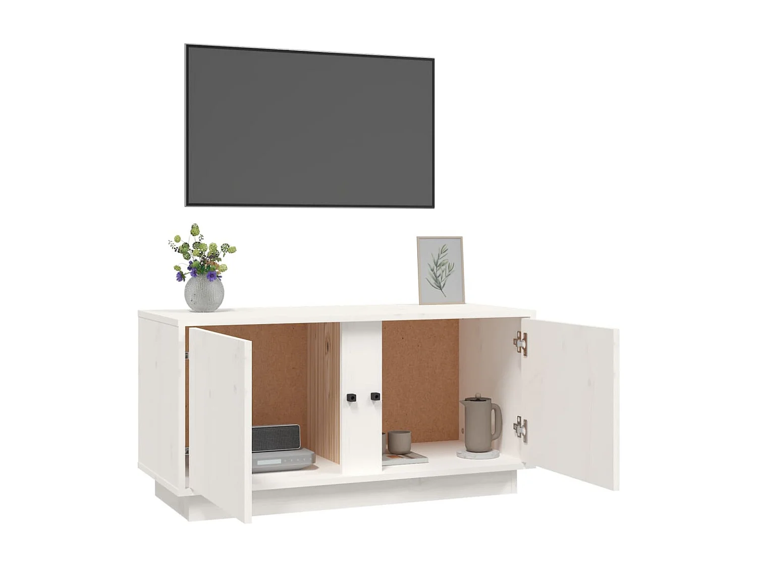 Meuble TV Blanc 80x35x40,5 cm Bois de pin massif