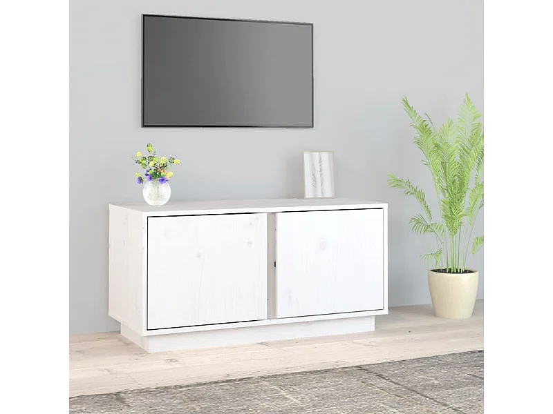 Mobile Porta TV Bianco 80x35x40,5 cm in Legno Massello di Pino