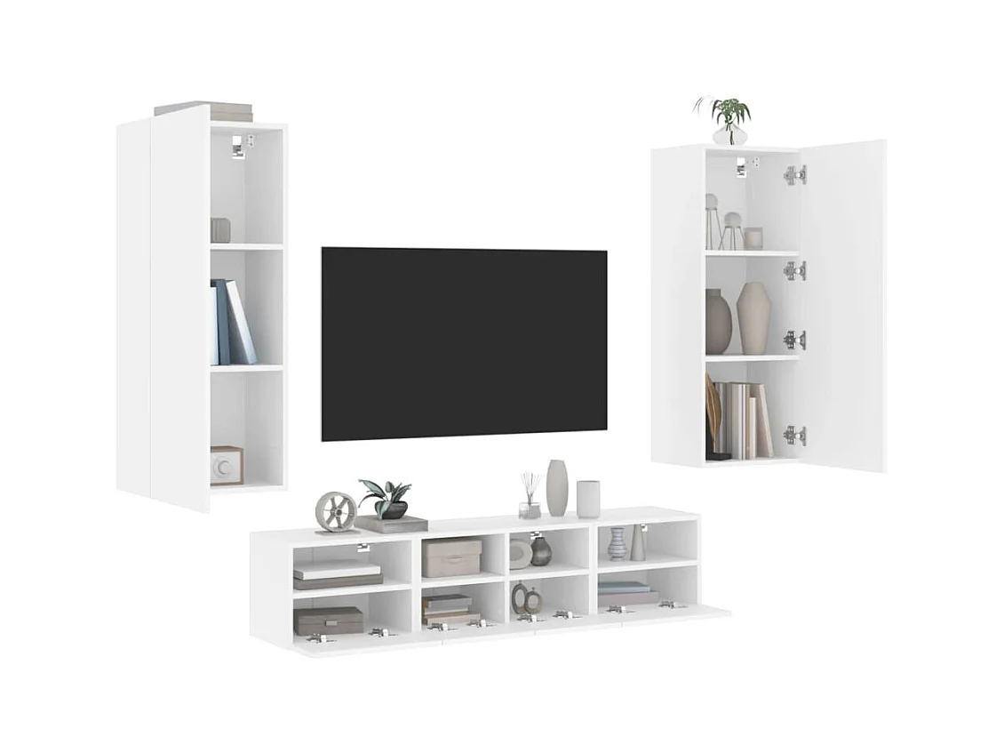 Unités murales TV 5 pcs blanc bois d'ingénierie