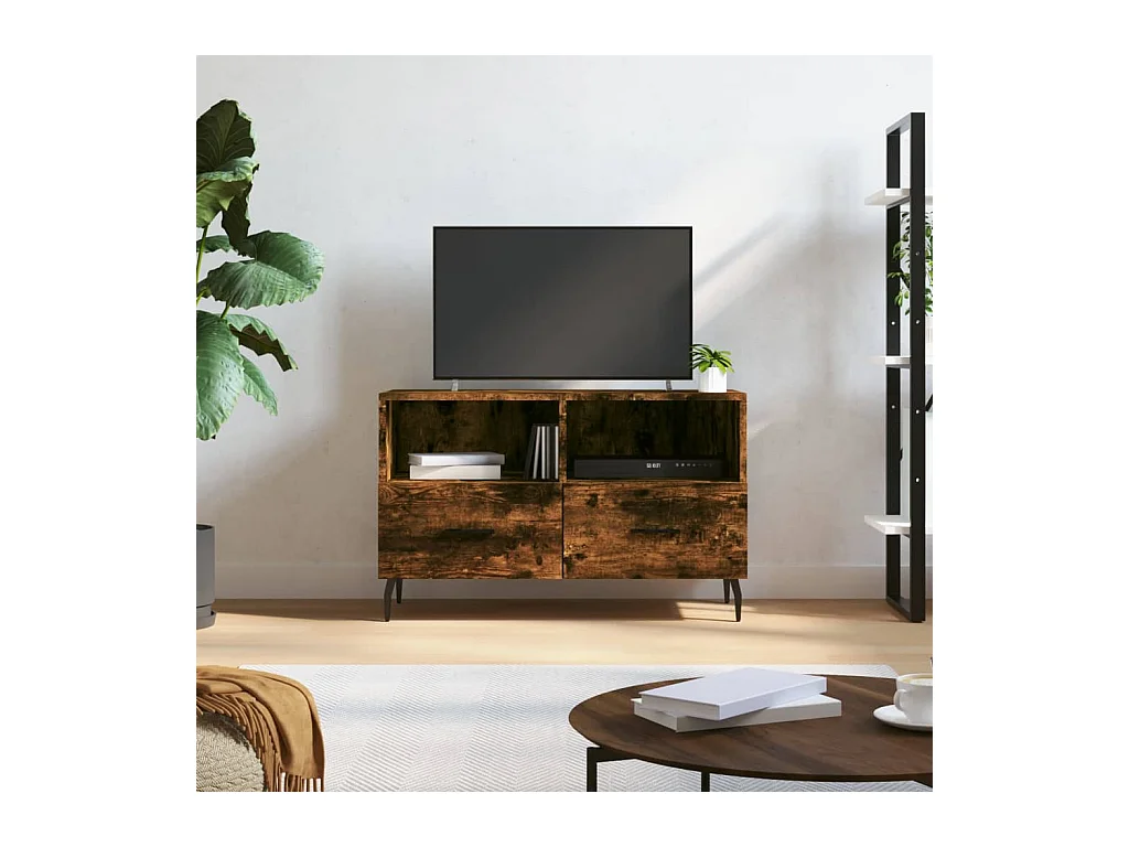 Meuble TV Chêne fumé 80x36x50 cm Bois d'ingénierie