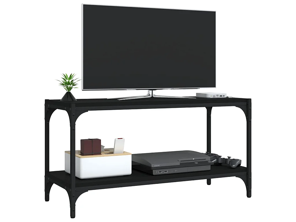 Meuble TV Noir 80x33x41 cm Bois d'ingénierie et acier