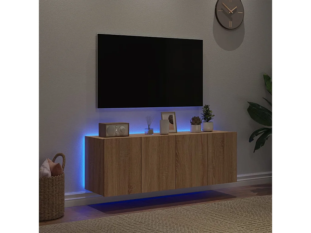 Tv-wandmeubels met LED 2 st 60x35x41 cm sonoma eikenkleurig