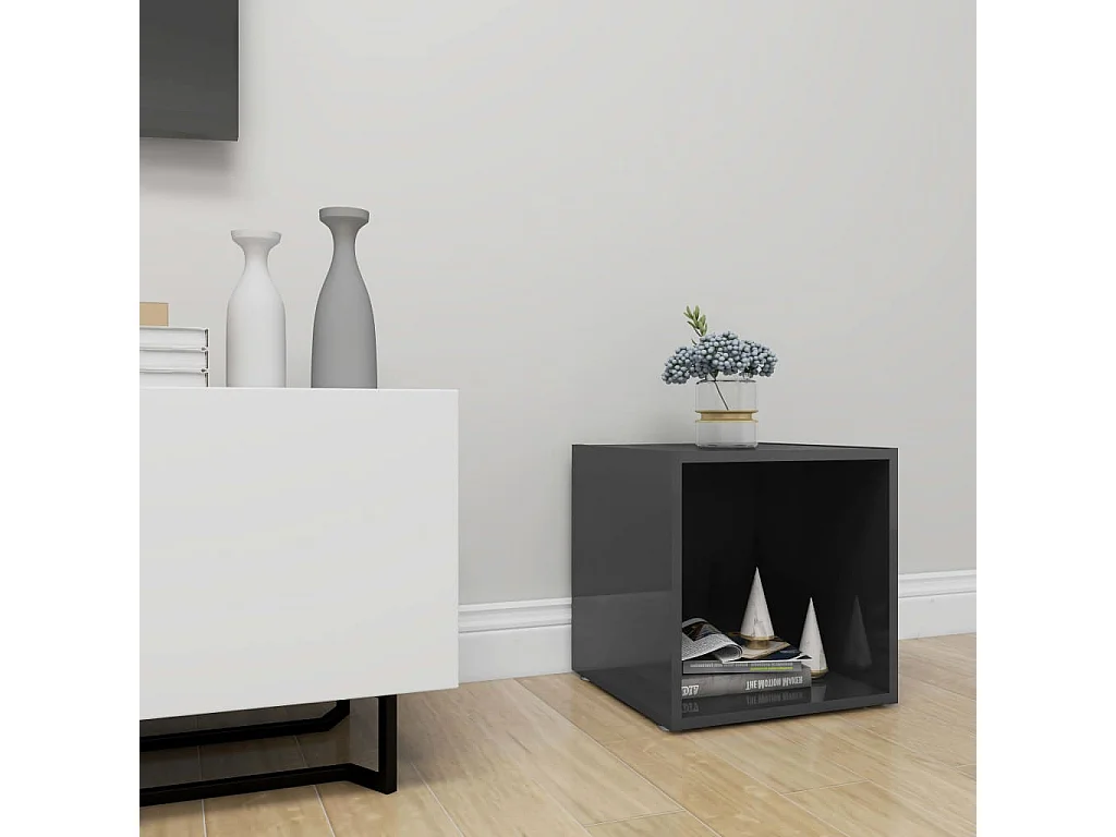 Meuble TV gris brillant 37x35x37 cm bois d’ingénierie