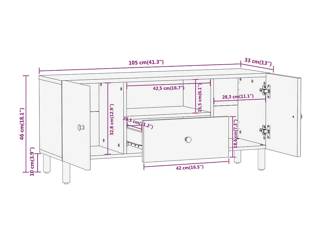 Móvel de TV 105x33x46 cm madeira de acácia maciça