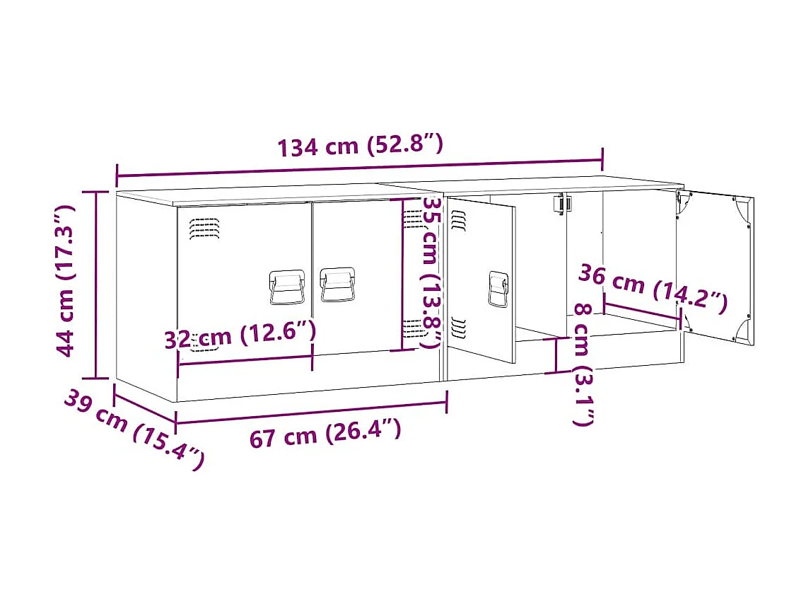 Mobili TV 2 pz Rosso 67x39x44 cm in Acciaio