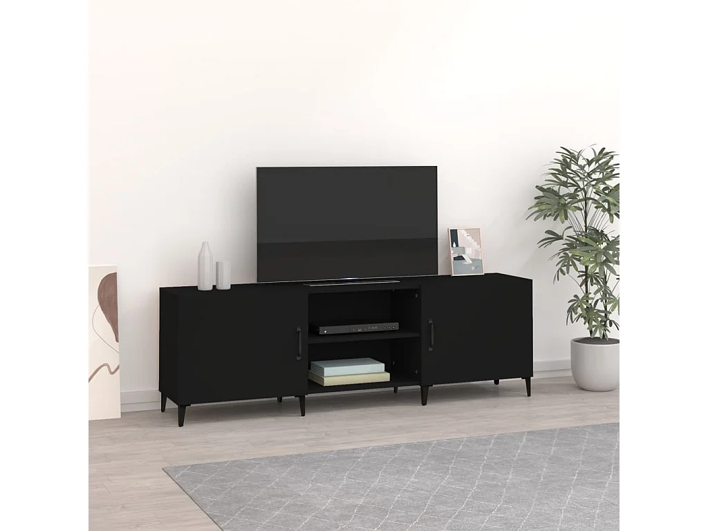 Meuble TV noir 150x30x50 cm bois d'ingénierie