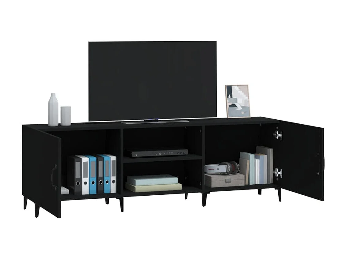 Meuble TV noir 150x30x50 cm bois d'ingénierie