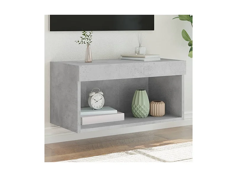 Meuble TV avec lumières LED gris béton 60x30x30 cm