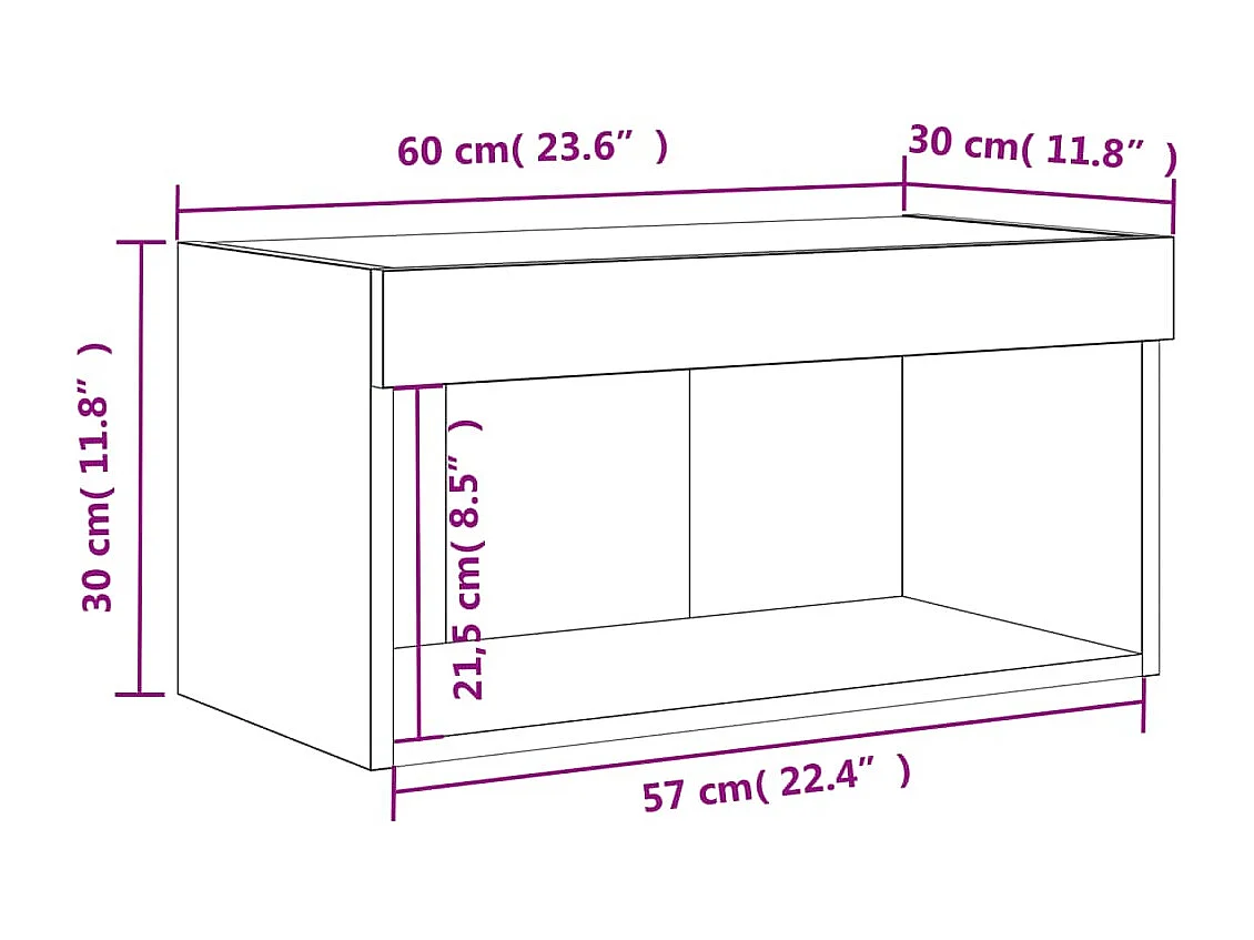 Mobile Porta TV con Luci LED Grigio Cemento 60x30x30 cm