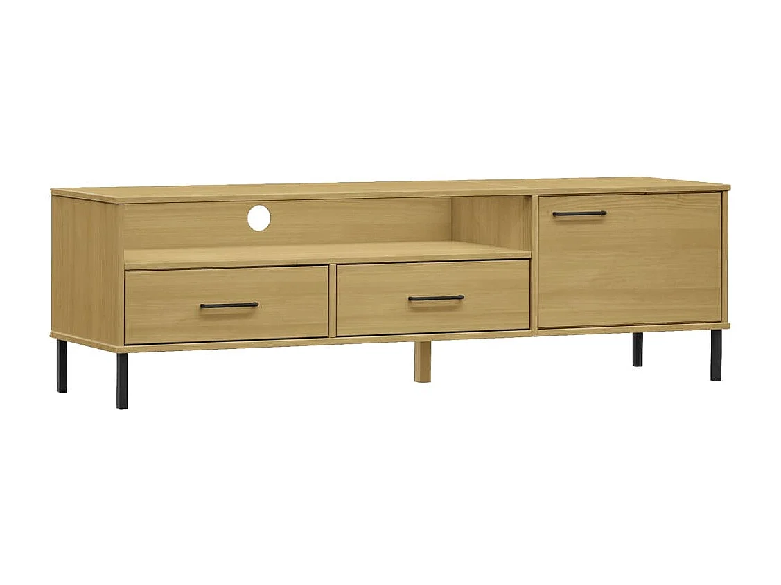 Meuble TV avec pieds en métal Marron Bois de pin massif OSLO