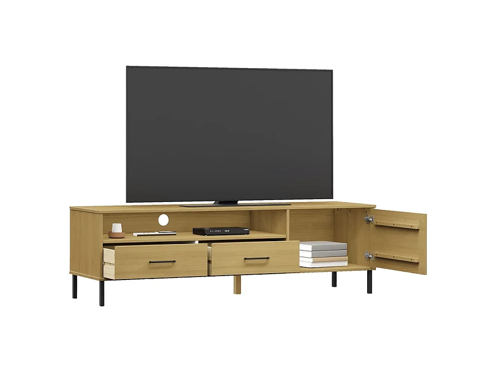 Mobile TV con Gambe Metallo Marrone Legno Massello di Pino OSLO