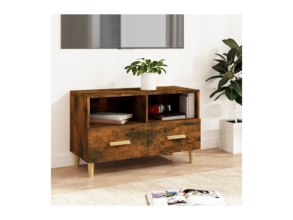 Meuble TV Chêne fumé 80x36x50 cm Bois d'ingénierie