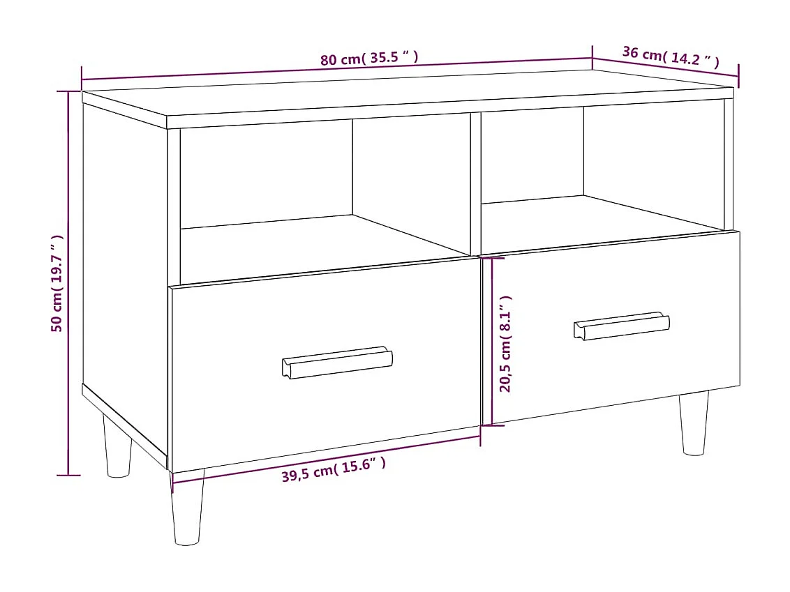 Móvel de TV 80x36x50 cm derivados de madeira carvalho fumado