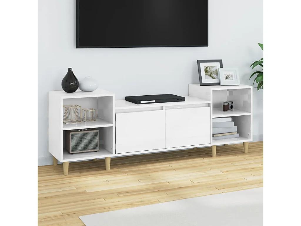 Meuble TV Blanc brillant 160x35x55 cm Bois d'ingénierie
