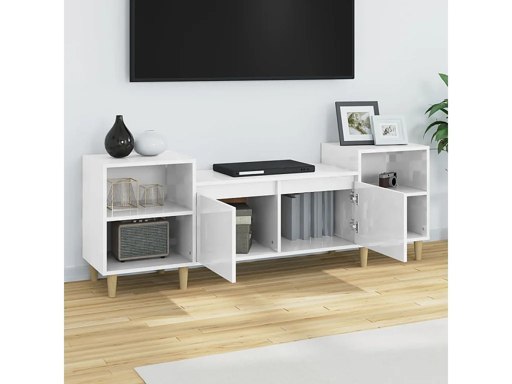 Meuble TV Blanc brillant 160x35x55 cm Bois d'ingénierie