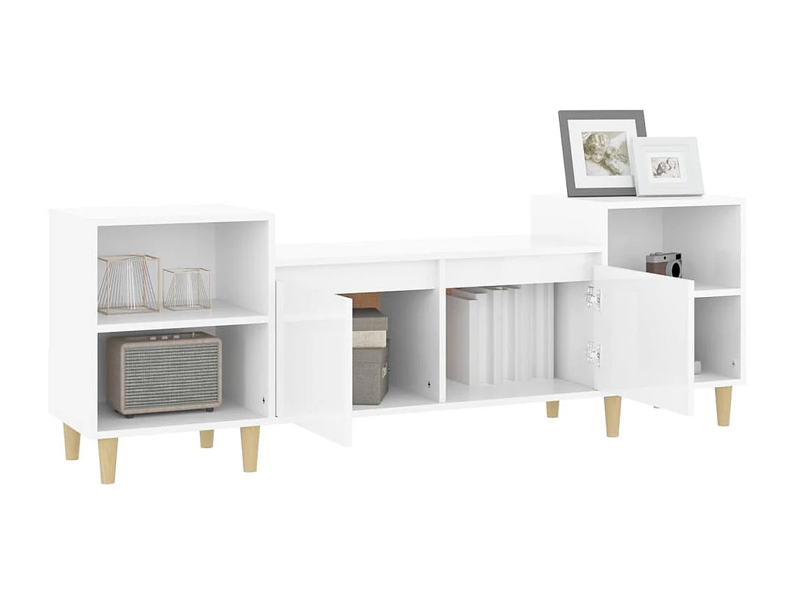 Meuble TV Blanc brillant 160x35x55 cm Bois d'ingénierie