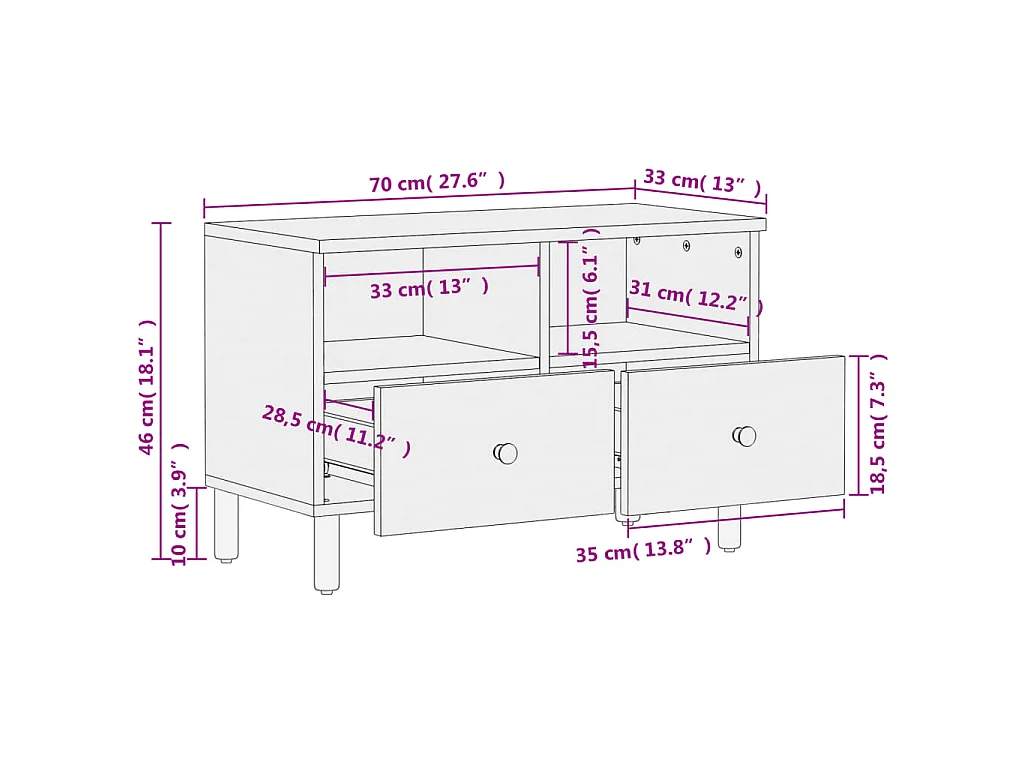 TV-Schrank Schwarz 70x33x46 cm Massivholz Mango
