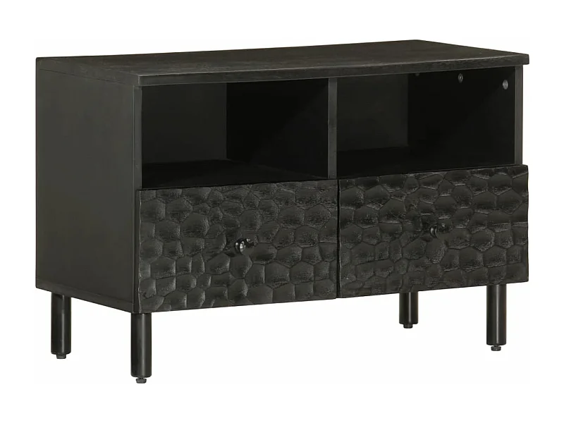 Mueble de TV madera maciza de mango negro 70x33x46 cm