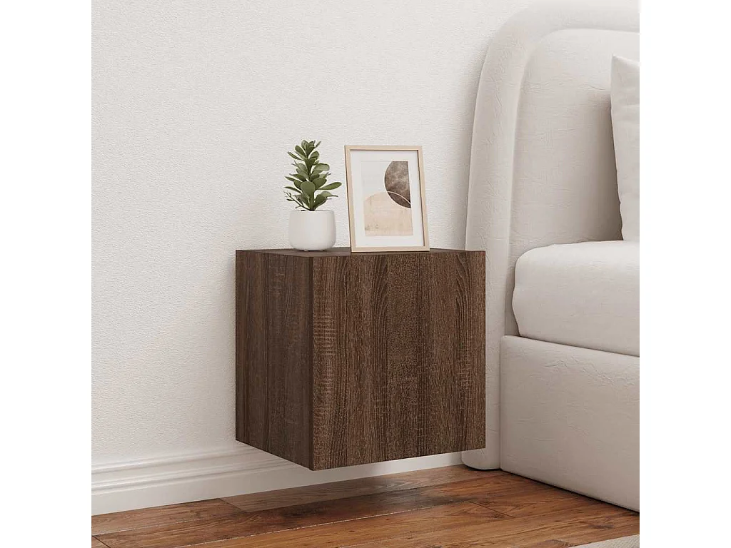 Mueble de TV de pared con luces LED marrón roble 40,5x35x40 cm