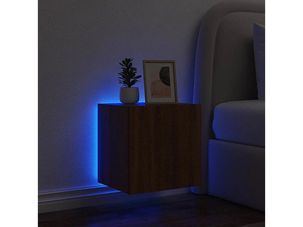 Meuble TV mural avec lumières LED chêne marron 40,5x35x40 cm