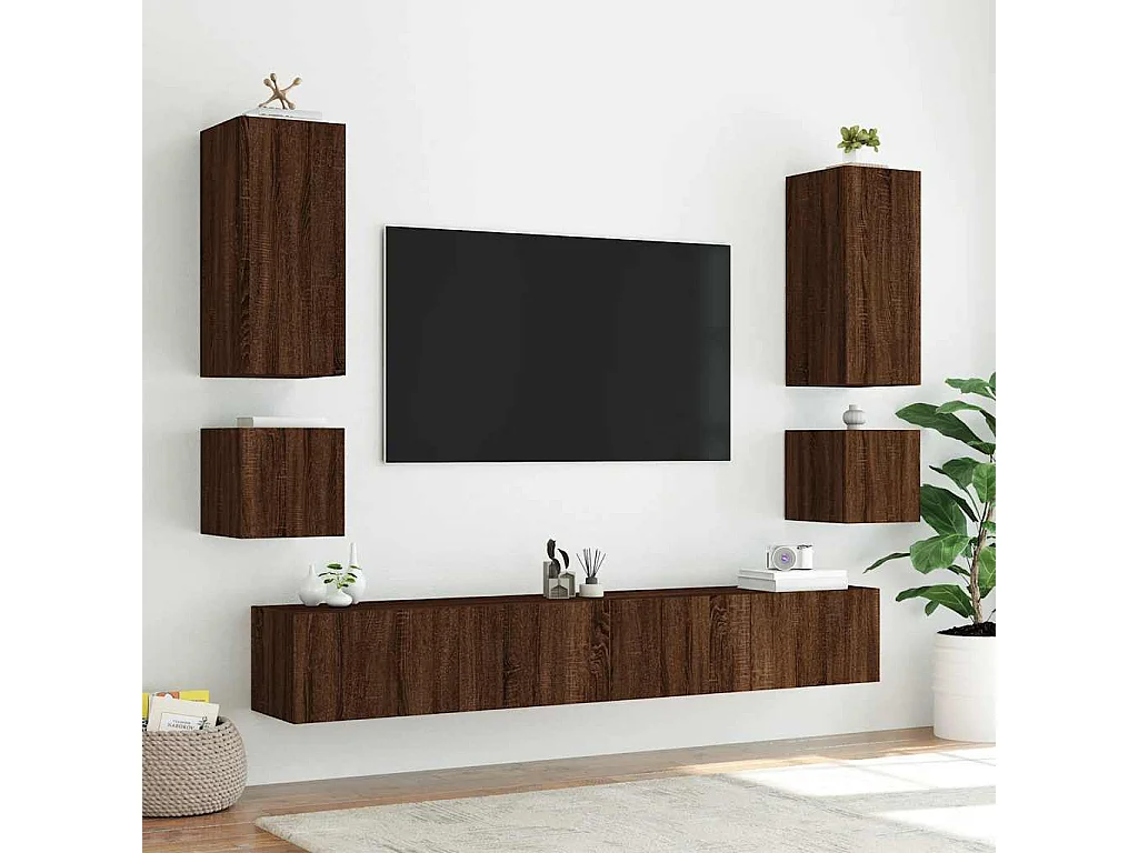 Meuble TV mural avec lumières LED chêne marron 40,5x35x40 cm
