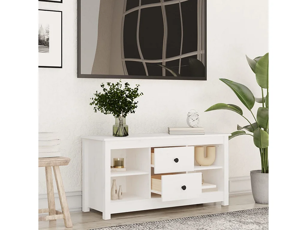 Meuble TV Blanc 103x36,5x52 cm Bois de pin massif