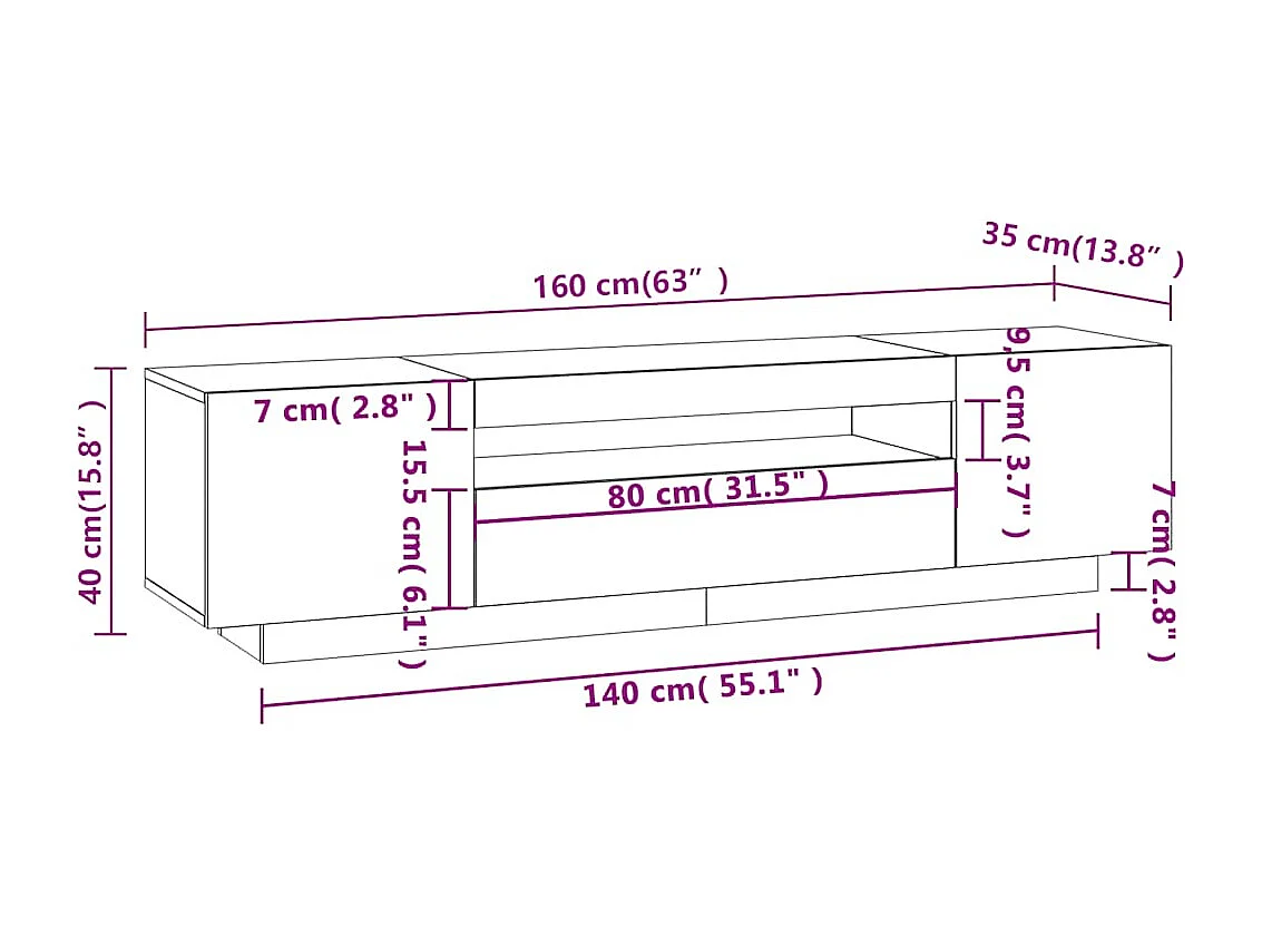 TV-Schrank mit LED-Leuchten Räuchereiche 160x35x40 cm
