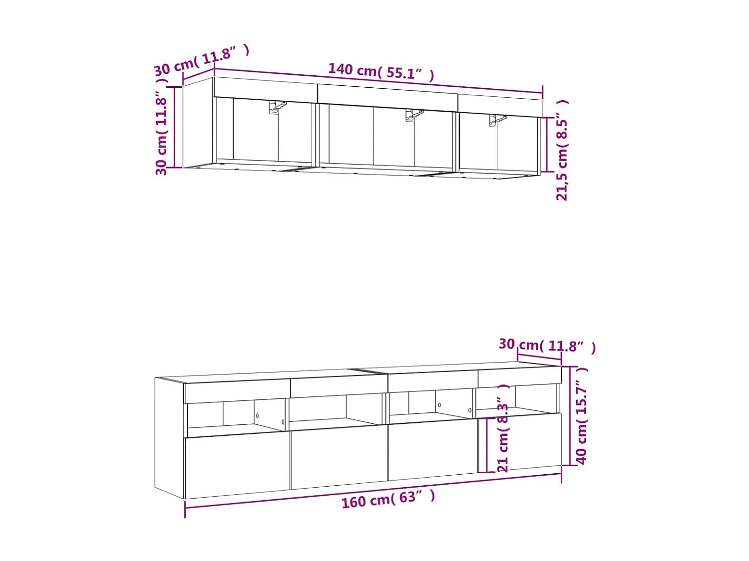 Mobili TV a Muro con LED 5pz Rovere Sonoma Legno Multistrato