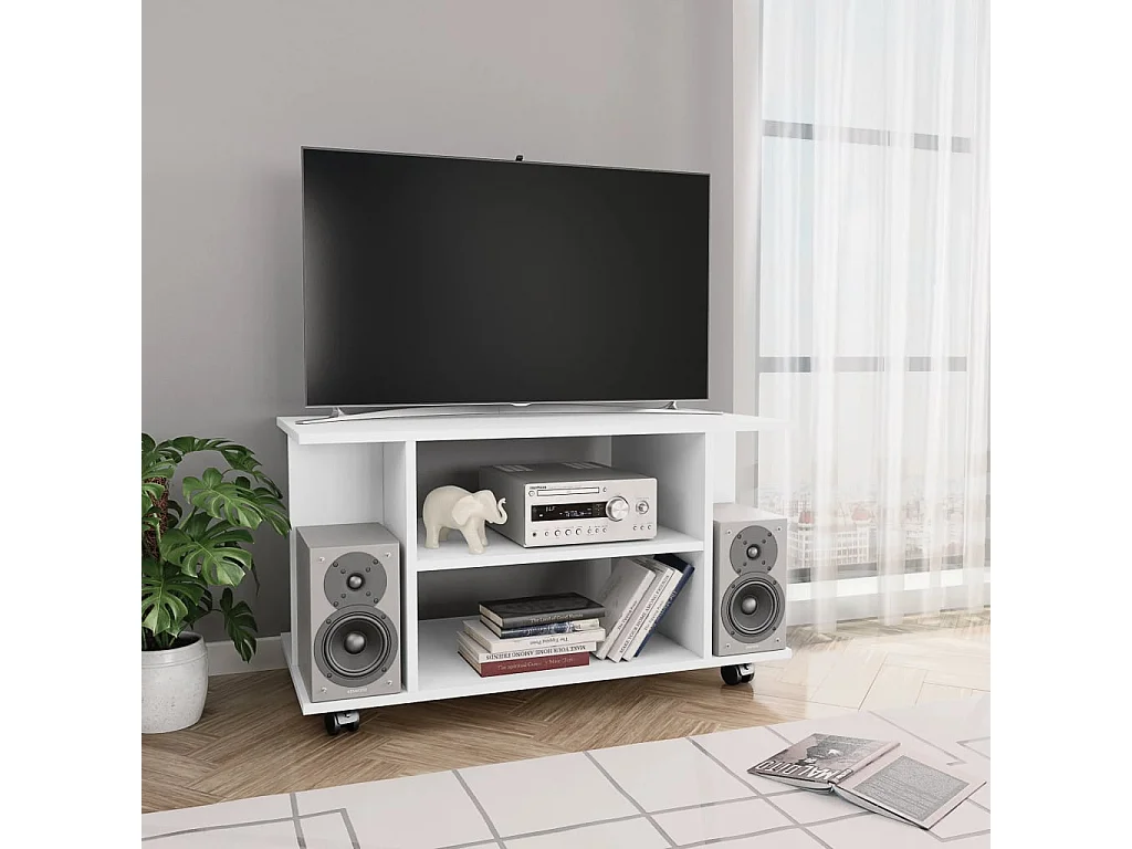Meuble TV avec roulettes blanc 80x40x45 cm bois d'ingénierie