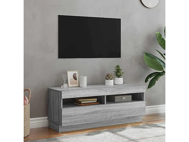 Mobile Porta TV con Luci LED Grigio Sonoma 100x35x40 cm