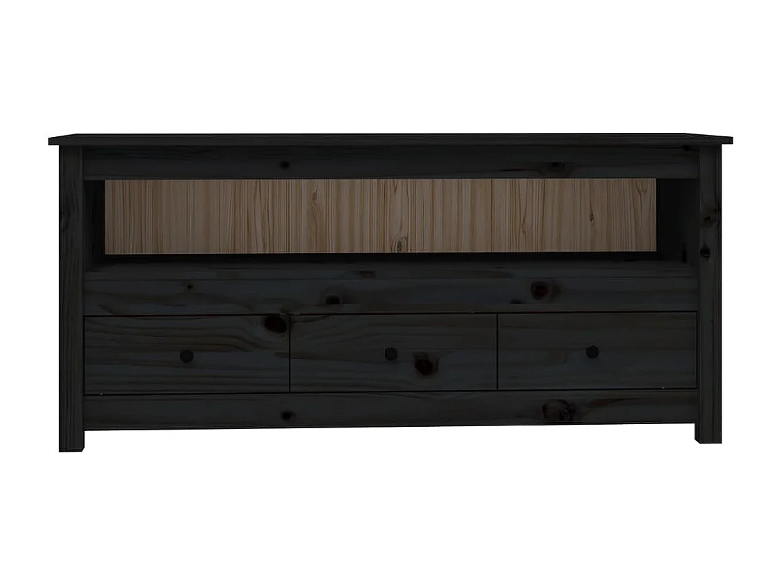 TV-Schrank Schwarz 114x35x52 cm Massivholz Kiefer