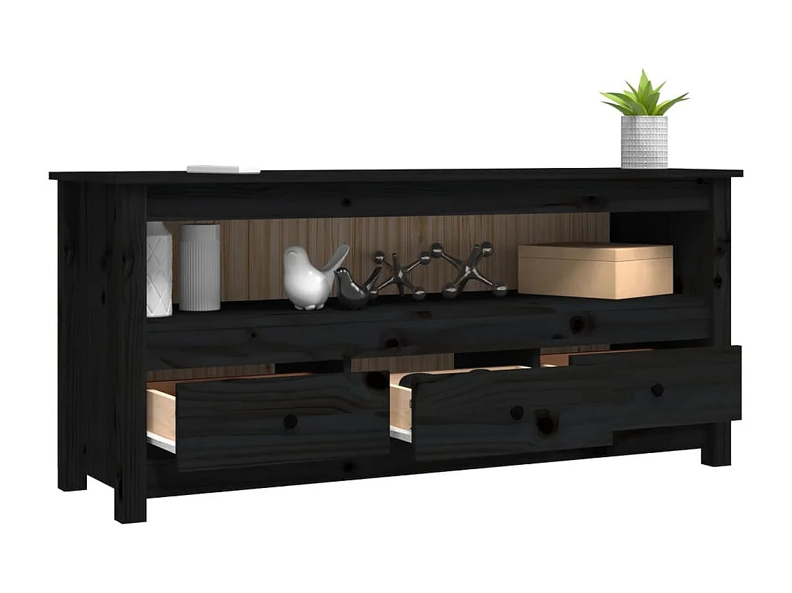 Meuble TV Noir 114x35x52 cm Bois de pin massif